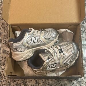 New Balance Kids Silver and White Mesh Sneakers